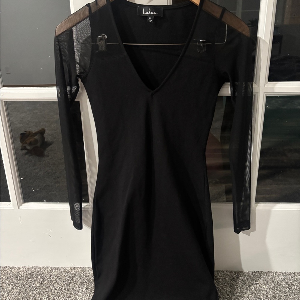 Lulu's Black Mesh Sleeve Dress